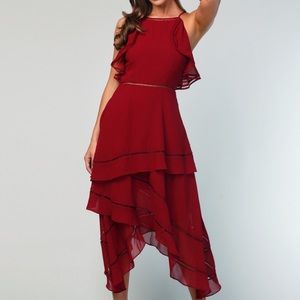 KEEPSAKE RED BACKLESS CHIFFON DRESS